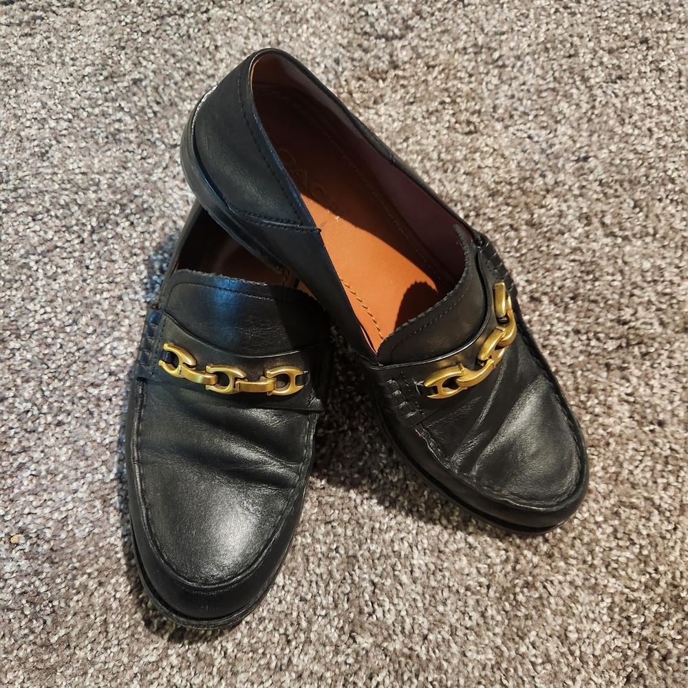 **SOLD**Black Loafers with Gold Chain Accent